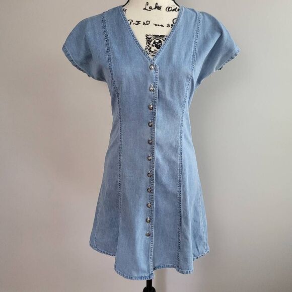 Vintage Tweeds chambray denim shirt dress mini a line country preppy minimalist - Picture 1 of 12